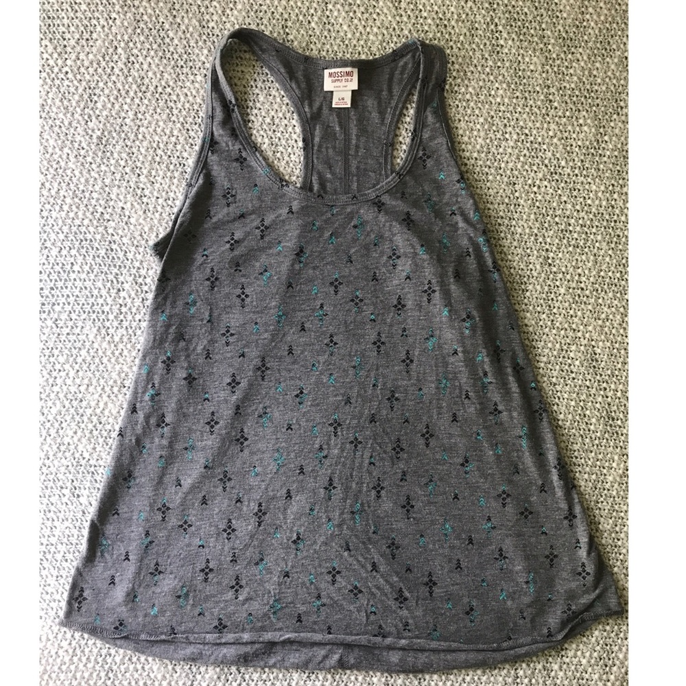 Mossimo cotton gray tank top with blue pattern